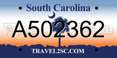 A502362 South Carolina License Plate
