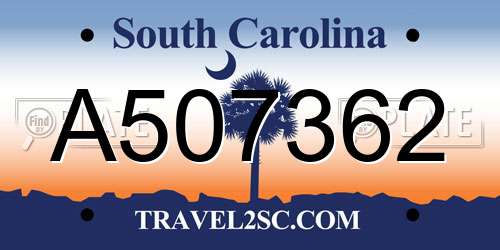 A507362 South Carolina License Plate