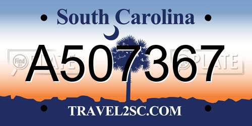 A507367 South Carolina License Plate