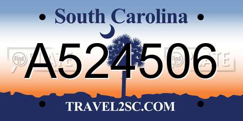 A524506 South Carolina License Plate