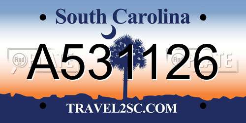 A531126 South Carolina License Plate