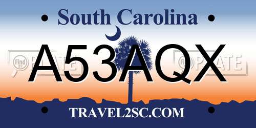 A53AQX South Carolina License Plate