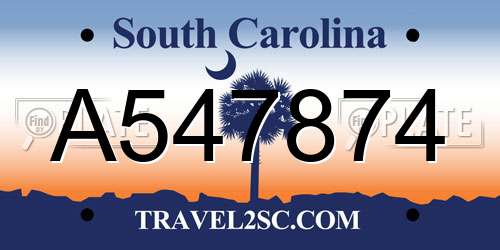 A547874 South Carolina License Plate