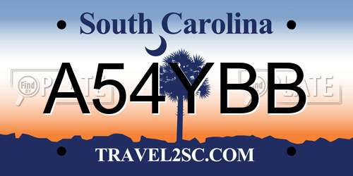 A54YBB South Carolina License Plate