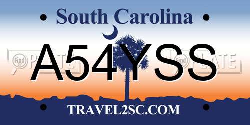 A54YSS South Carolina License Plate