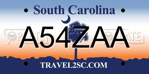 A54ZAA South Carolina License Plate