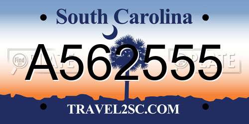 A562555 South Carolina License Plate