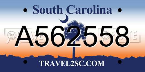 A562558 South Carolina License Plate