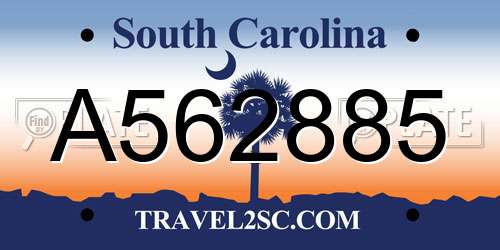 A562885 South Carolina License Plate