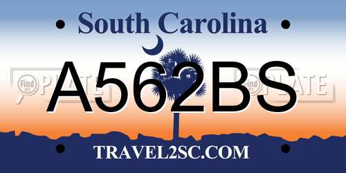A562BS South Carolina License Plate