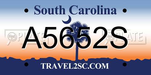 A5652S South Carolina License Plate