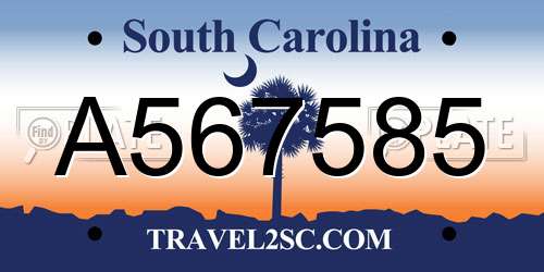 A567585 South Carolina License Plate