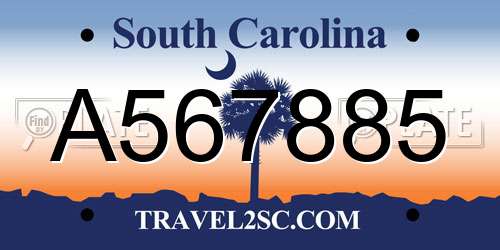 A567885 South Carolina License Plate