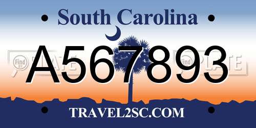 A567893 South Carolina License Plate