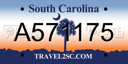 A571175 South Carolina License Plate
