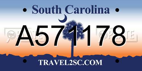 A571178 South Carolina License Plate