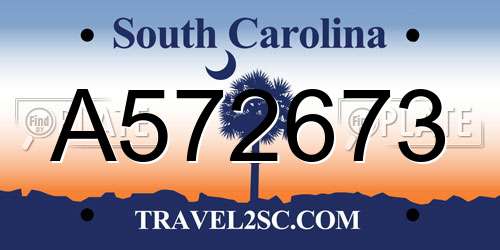 A572673 South Carolina License Plate