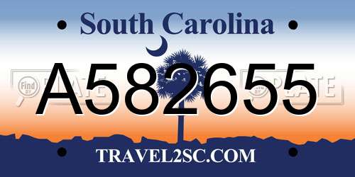 A582655 South Carolina License Plate