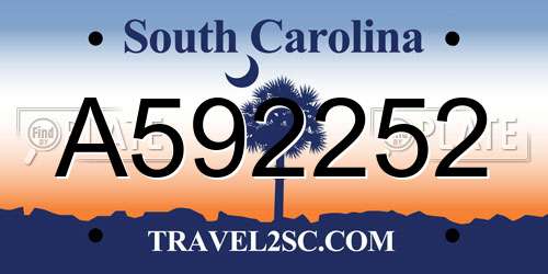 A592252 South Carolina License Plate