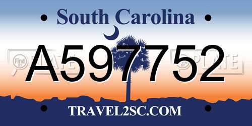 A597752 South Carolina License Plate