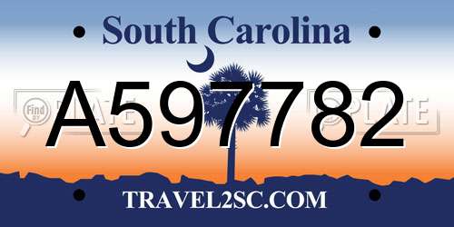 A597782 South Carolina License Plate