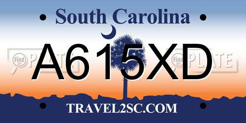 A615XD South Carolina License Plate