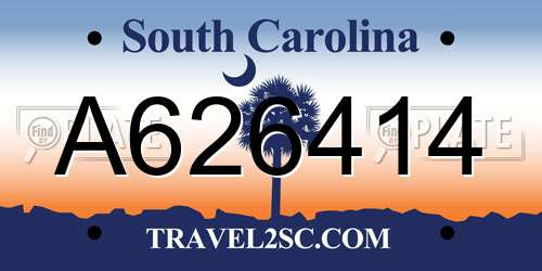 A626414 South Carolina License Plate