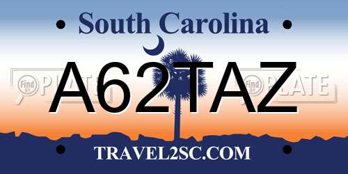 A62TAZ South Carolina License Plate