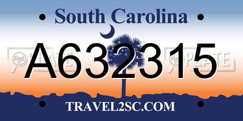 A632315 South Carolina License Plate