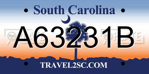 A63231B South Carolina License Plate