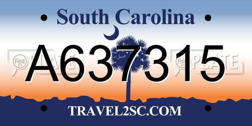 A637315 South Carolina License Plate
