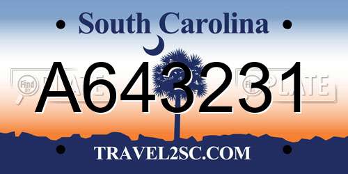 A643231 South Carolina License Plate