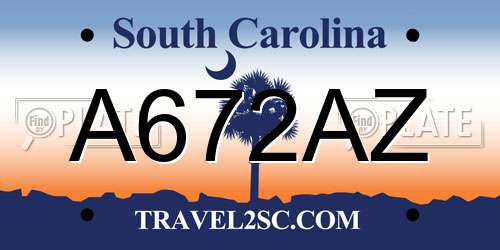 A672AZ South Carolina License Plate