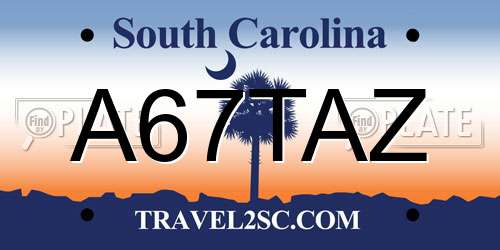 A67TAZ South Carolina License Plate