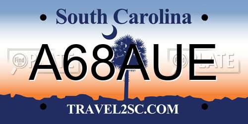 A68AUE South Carolina License Plate