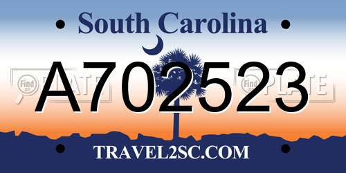 A702523 South Carolina License Plate