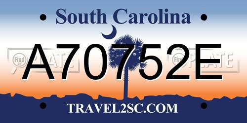 A70752E South Carolina License Plate