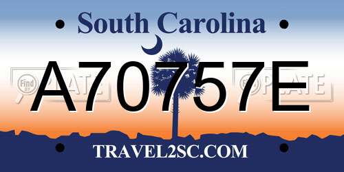 A70757E South Carolina License Plate