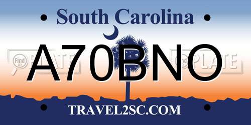A70BNO South Carolina License Plate