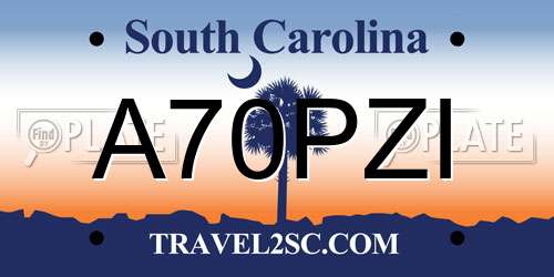 A70PZI South Carolina License Plate