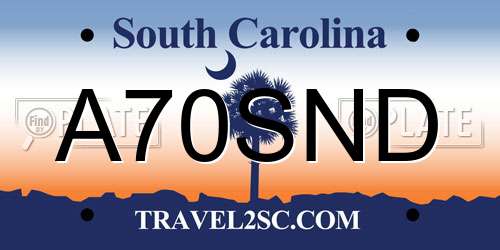 A70SND South Carolina License Plate
