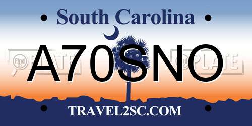 A70SNO South Carolina License Plate