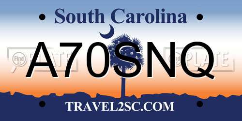 A70SNQ South Carolina License Plate