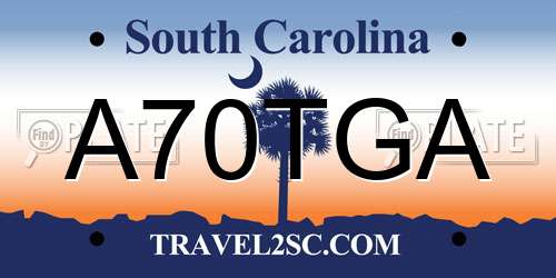 A70TGA South Carolina License Plate