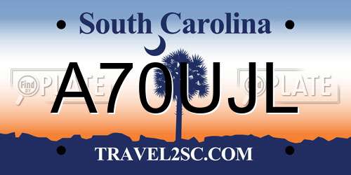 A70UJL South Carolina License Plate