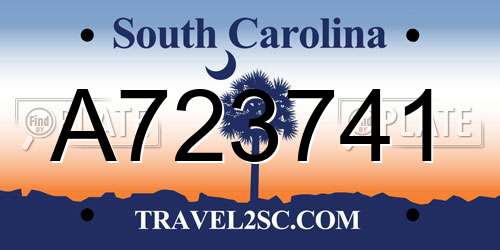 A723741 South Carolina License Plate