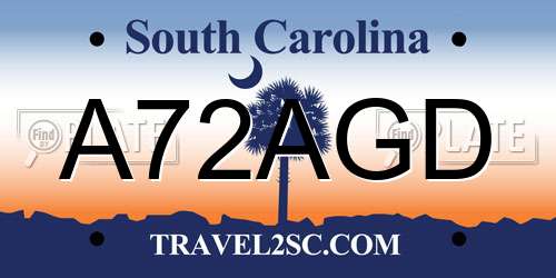 A72AGD South Carolina License Plate