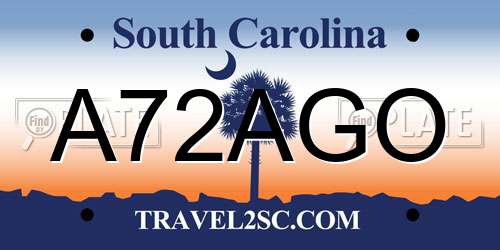 A72AGO South Carolina License Plate