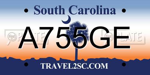 A755GE South Carolina License Plate