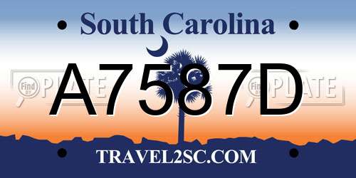 A7587D South Carolina License Plate